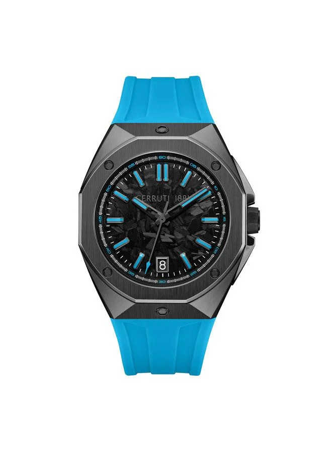 CERRUTI 1881 Arezzo Black Carbon Dial Silicone Strap Analog Watch for Men, 41mm